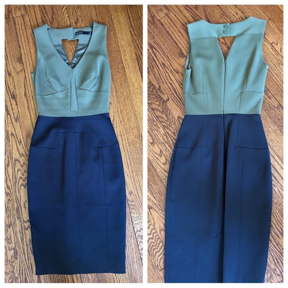 Karen Millen Blue and Black Sheath Midi Dress